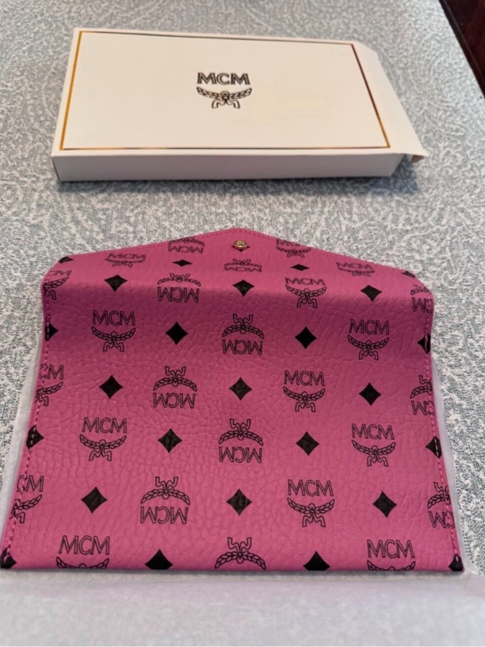 NIB MCM Pink Visetos Monogram Envelope Clutch Pouch VIP Gift - Picture 8 of 12